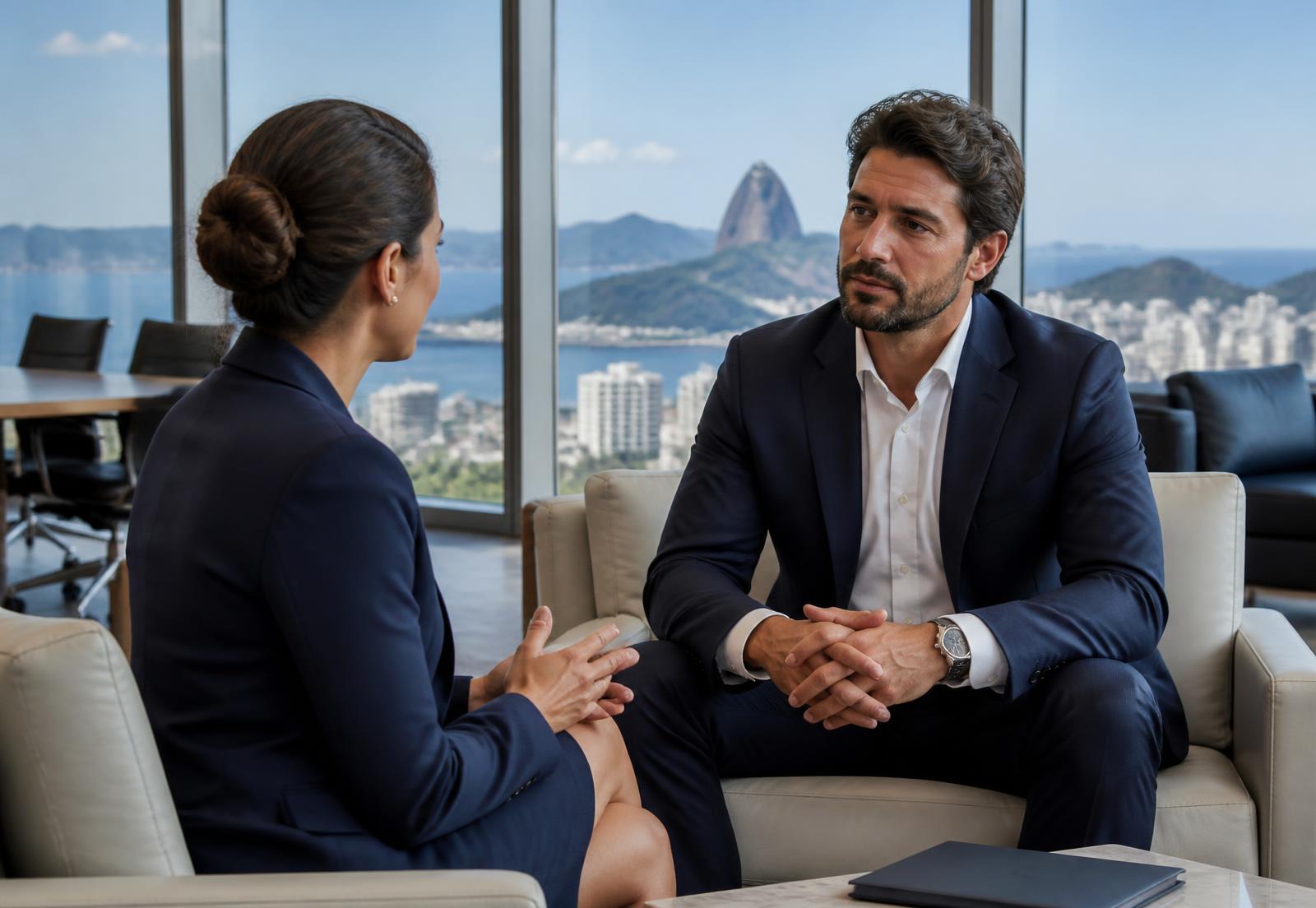 Especialistas da Calta em reunião de assessoria cambial em escritório no Rio de Janeiro